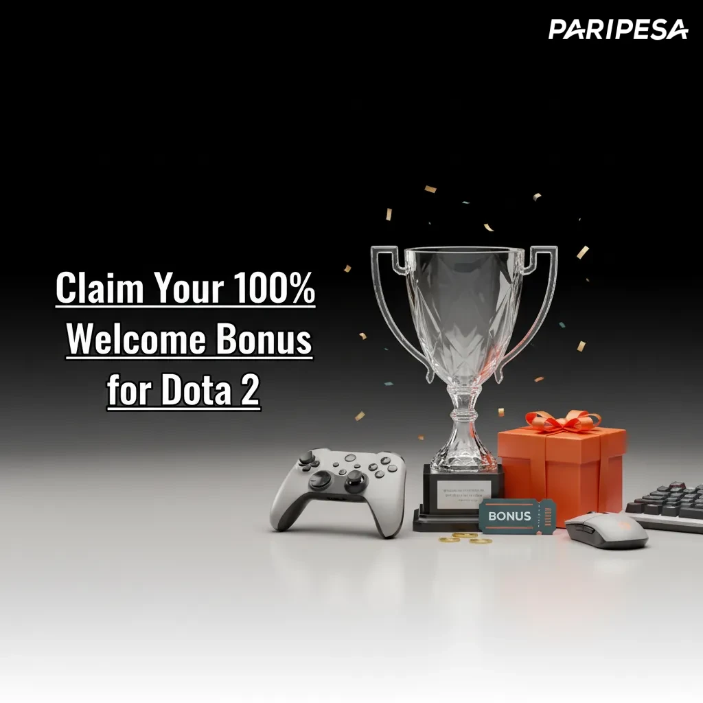 Promo banner: Claim your 100% first deposit bonus for Dota 2 betting, usable on pre-match and live markets.