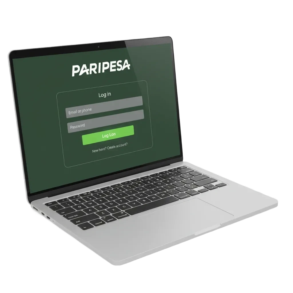 Paripesa login screen on phone and laptop in Ghana, fields for email/phone/ID and password, 2FA code prompt visible.
