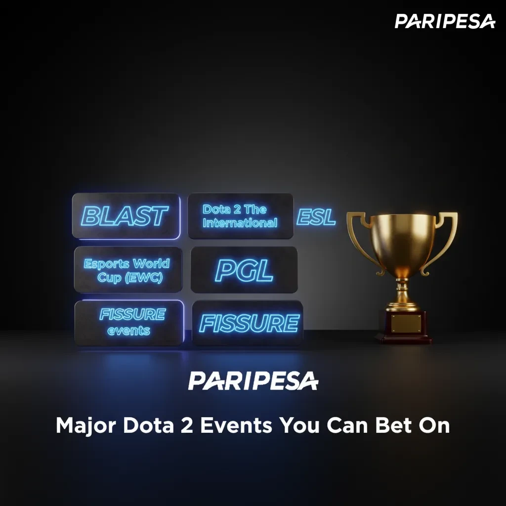 Graphic: Major Dota 2 events to bet on—TI, BLAST, ESL One/DreamLeague, EWC, PGL, FISSURE; year-round qualifiers to finals.