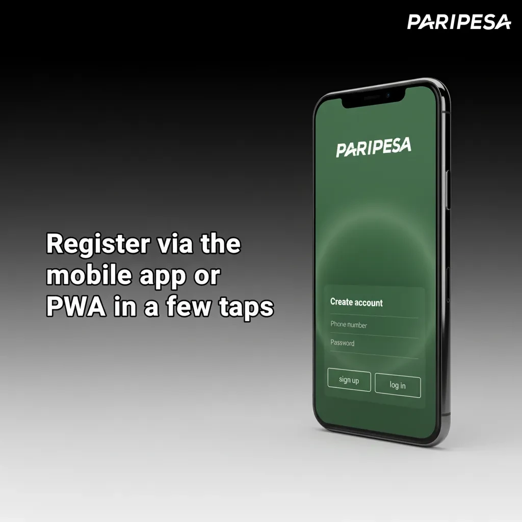 Paripesa Android app or iOS PWA signup flow: download/add to Home Screen, tap Register, choose method, fill details, verify.