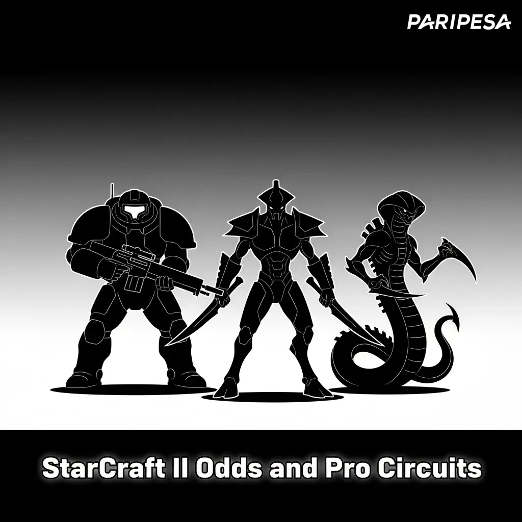 StarCraft II betting odds graphic with 1v1 matchup and major circuits: IEM, ESL, GSL, DreamHack, TSL.