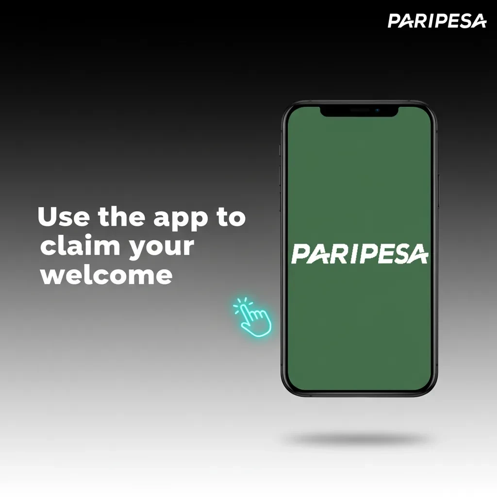 Phone screen with Paripesa app welcome bonus banner and steps: register, deposit, opt in, start playing.
