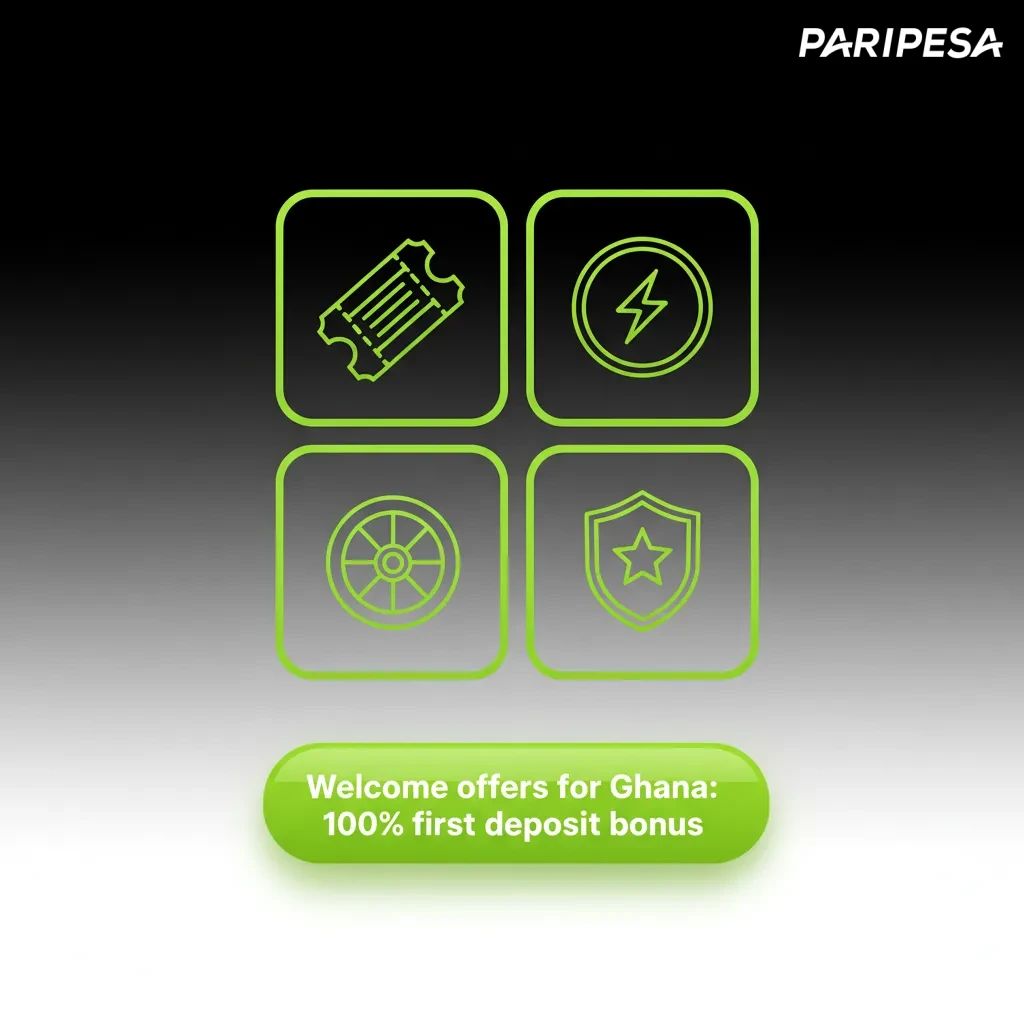Ghana welcome offer: 100% first deposit bonus. Choose casino or sports on signup. Min deposit GHS 10.